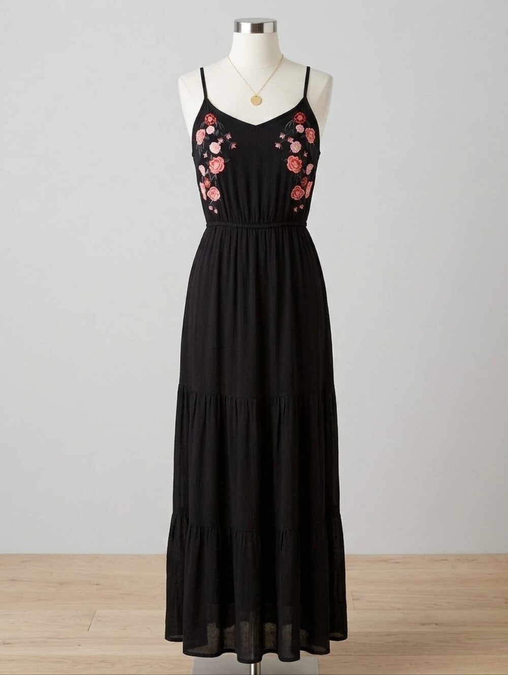 Black Embroidered Sleeveless Maxi Dress